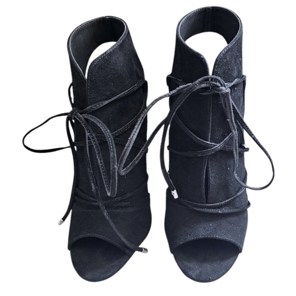 ASOS Estelle Tie Up Peep Toe Booties - Black Suede Sz: 7 - Picture 11 of 16